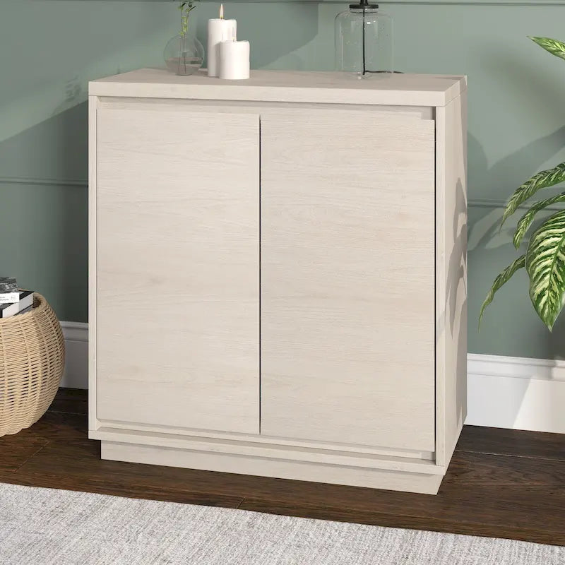 Modern Wood-Grain Rectangular Accent Storage Cabinet with Adjustable Shelf and Doors