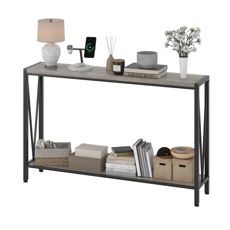 Narrow Two-Tier Console Table with Open Shelf for Entryway or Sofa