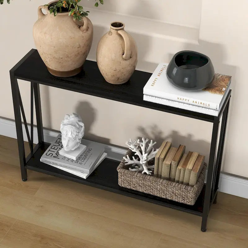 Narrow Two-Tier Console Table with Open Shelf for Entryway or Sofa