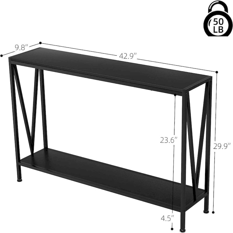 Narrow Two-Tier Console Table with Open Shelf for Entryway or Sofa