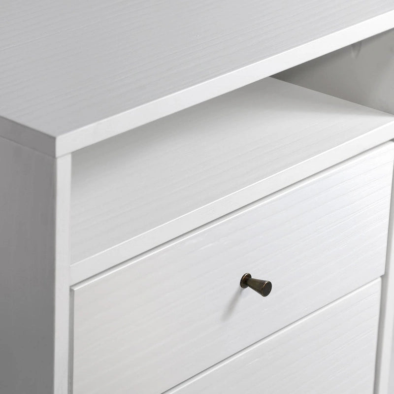 Modern Solid Wood Two Drawer Nightstand with Open Shelf Tapered Legs Walnut White