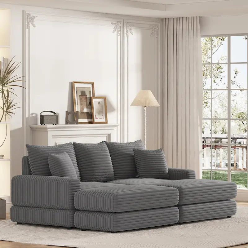 86.6-Inch Corduroy 3-Seater Sofa with Deep Seating for Living Rooms