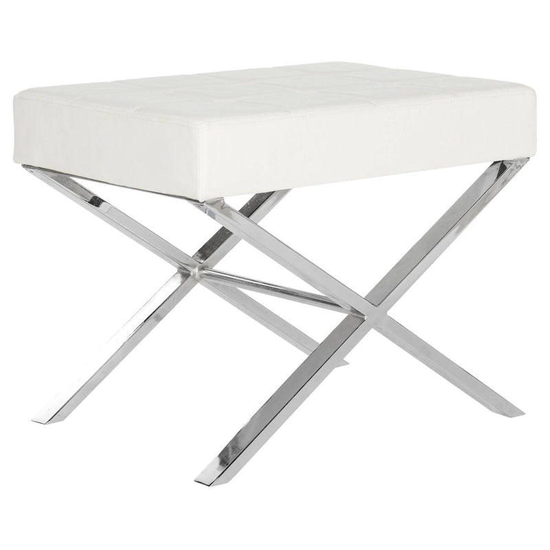 Modern Glam Faux Leather Ottoman with Chrome Frame and Cushioned Seat