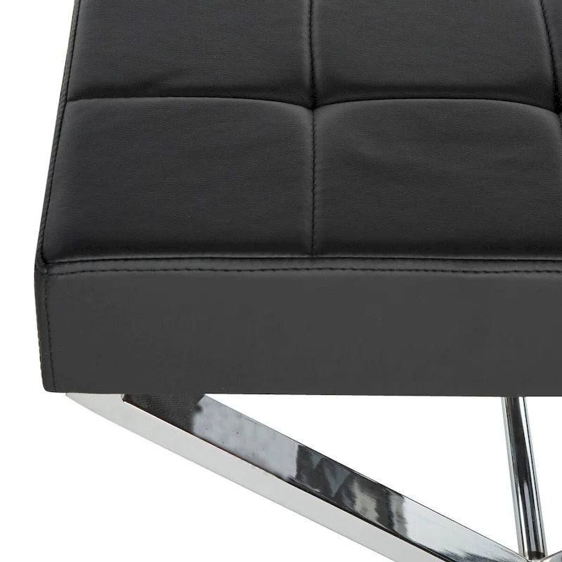 Modern Glam Faux Leather Ottoman with Chrome Frame and Cushioned Seat