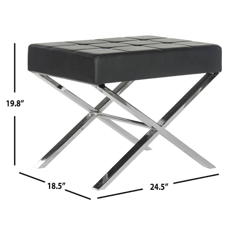 Pouf moderno glamour in similpelle con struttura cromata e seduta imbottita