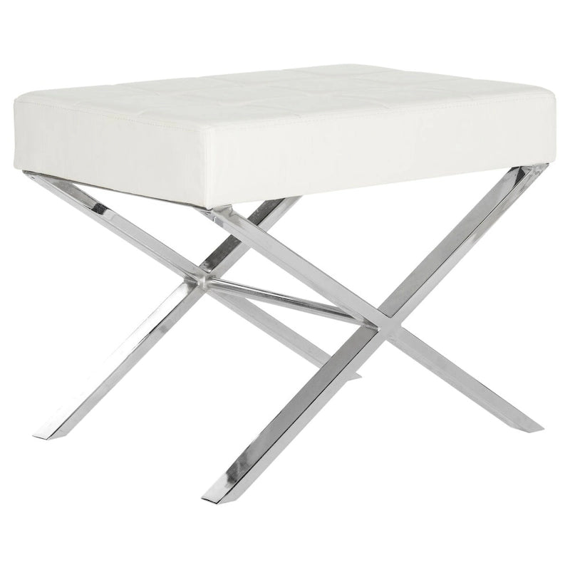 Pouf moderno glamour in similpelle con struttura cromata e seduta imbottita
