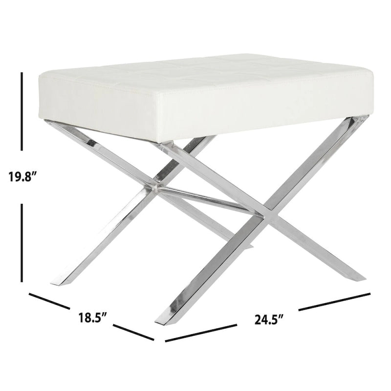 Pouf moderno glamour in similpelle con struttura cromata e seduta imbottita