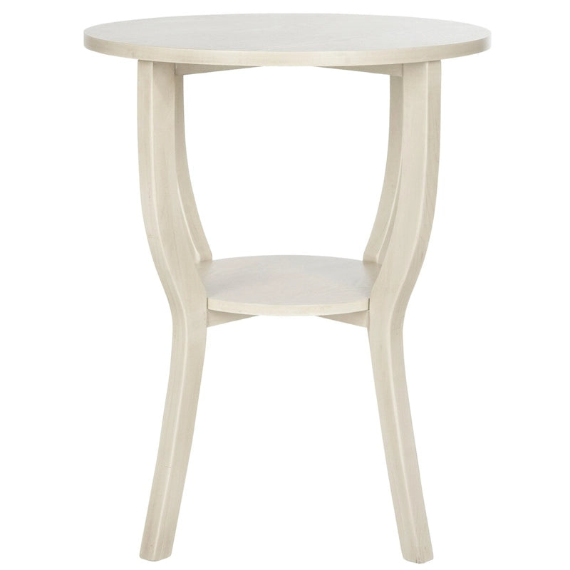 Round Elm Wood Accent Table with Lower Shelf, Multiple Finish Options
