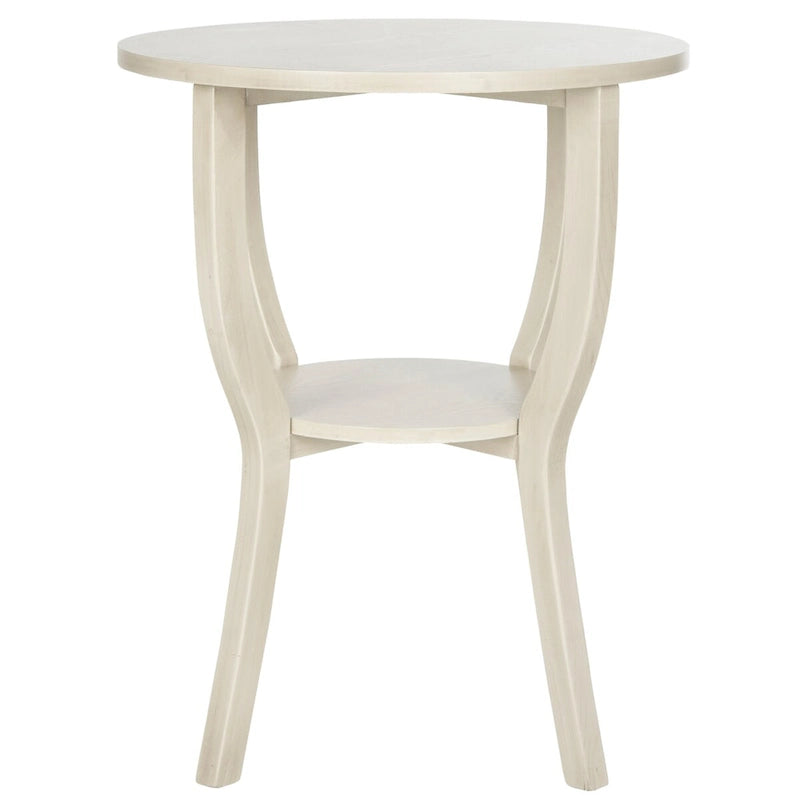 Round Elm Wood Accent Table with Lower Shelf, Multiple Finish Options