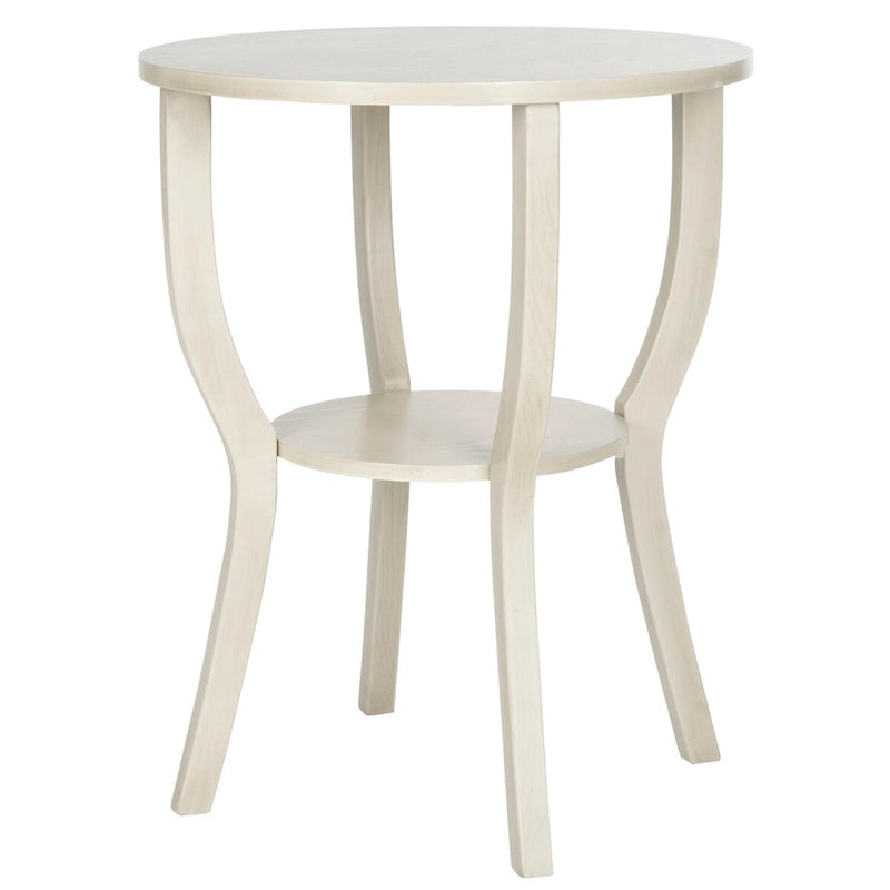 Ronde accenttafel van iepenhout met onderste plank, verkrijgbaar in meerdere afwerkingen