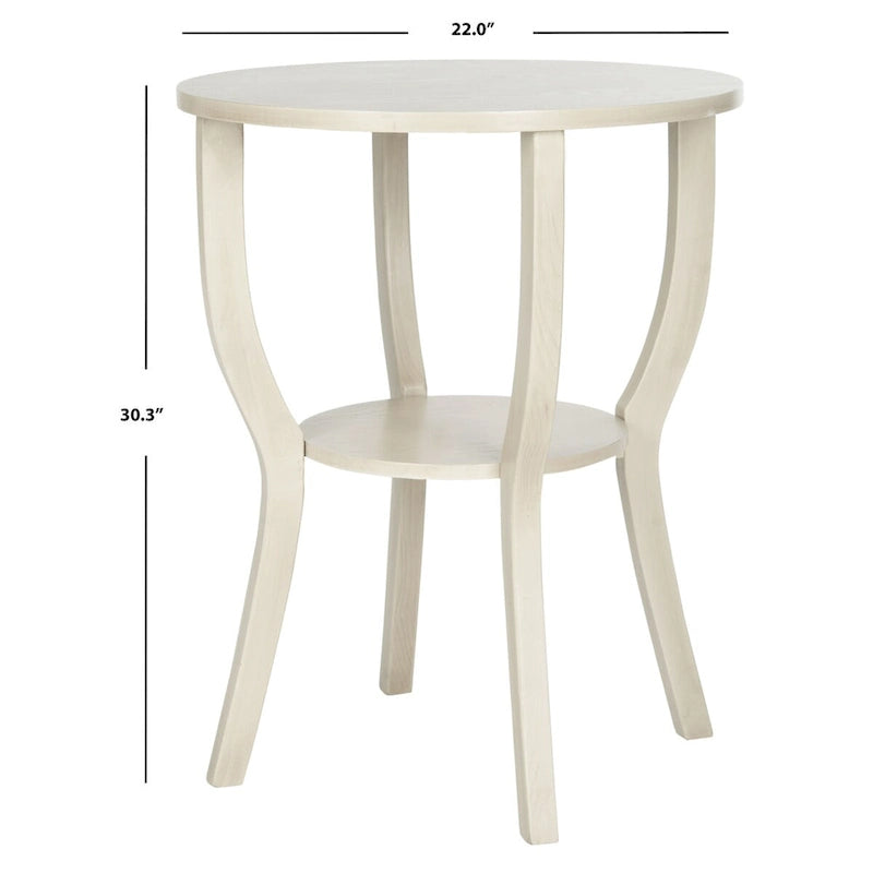 Ronde accenttafel van iepenhout met onderste plank, verkrijgbaar in meerdere afwerkingen
