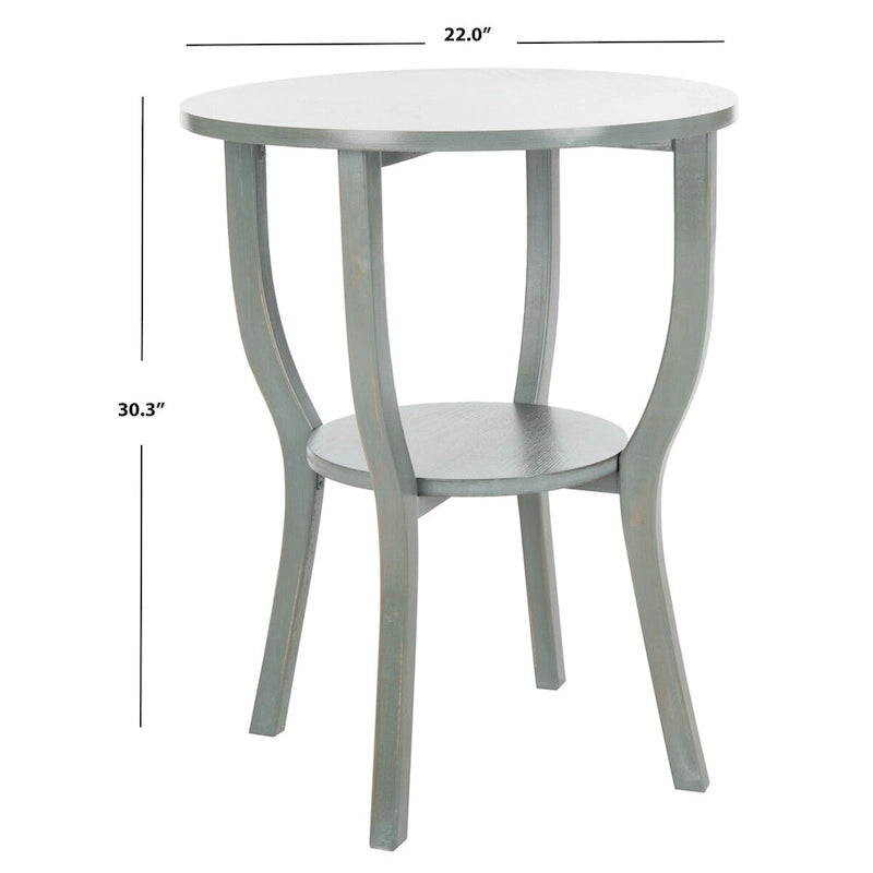 Ronde accenttafel van iepenhout met onderste plank, verkrijgbaar in meerdere afwerkingen