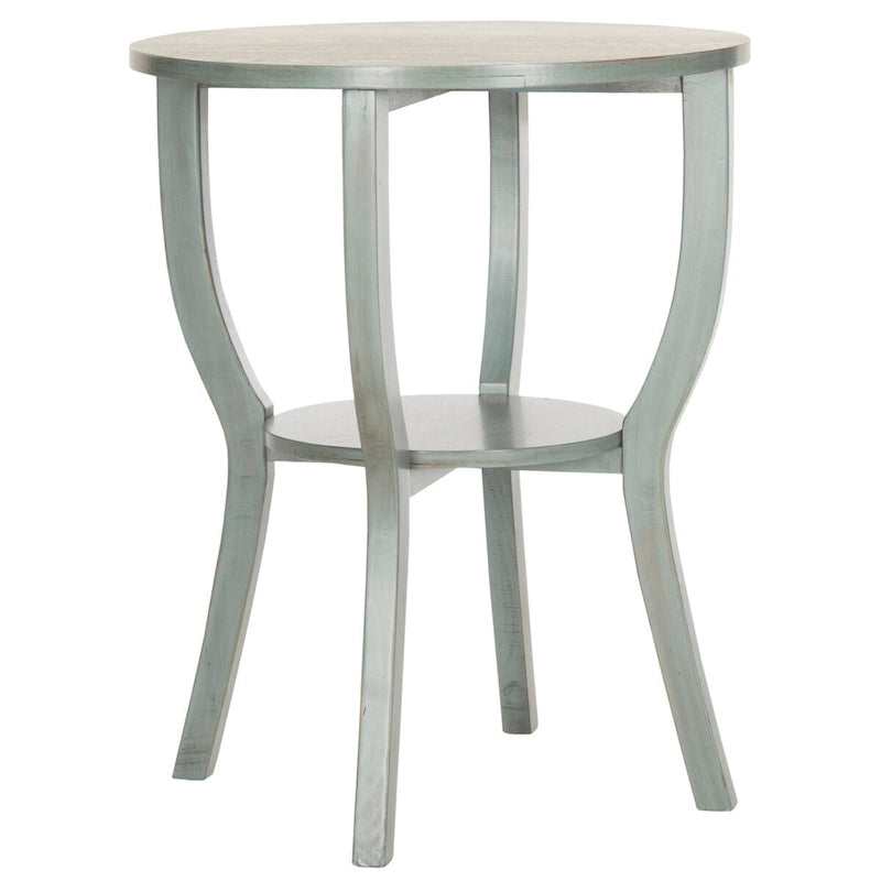 Ronde accenttafel van iepenhout met onderste plank, verkrijgbaar in meerdere afwerkingen