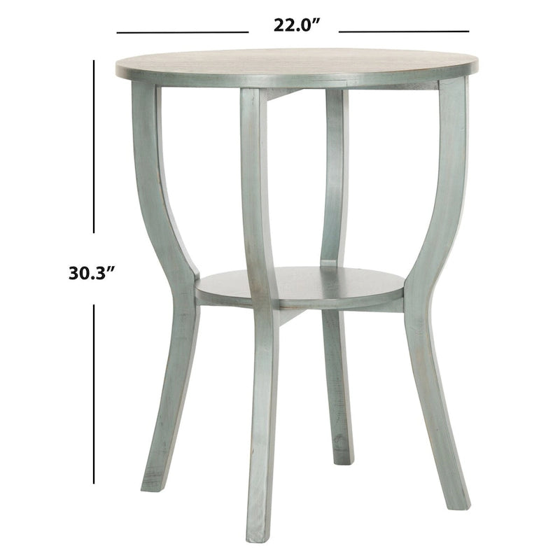 Ronde accenttafel van iepenhout met onderste plank, verkrijgbaar in meerdere afwerkingen