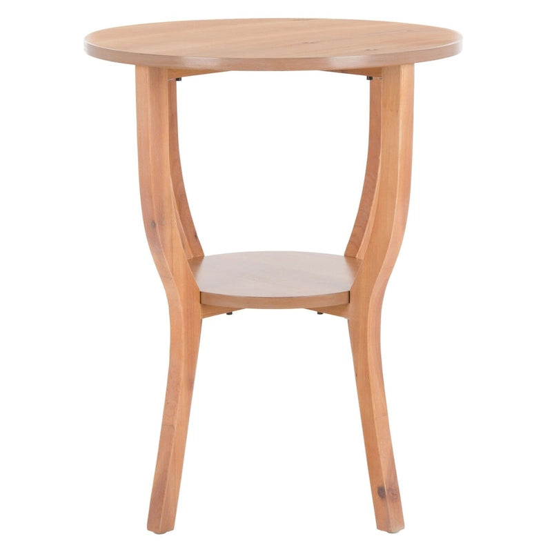 Ronde accenttafel van iepenhout met onderste plank, verkrijgbaar in meerdere afwerkingen