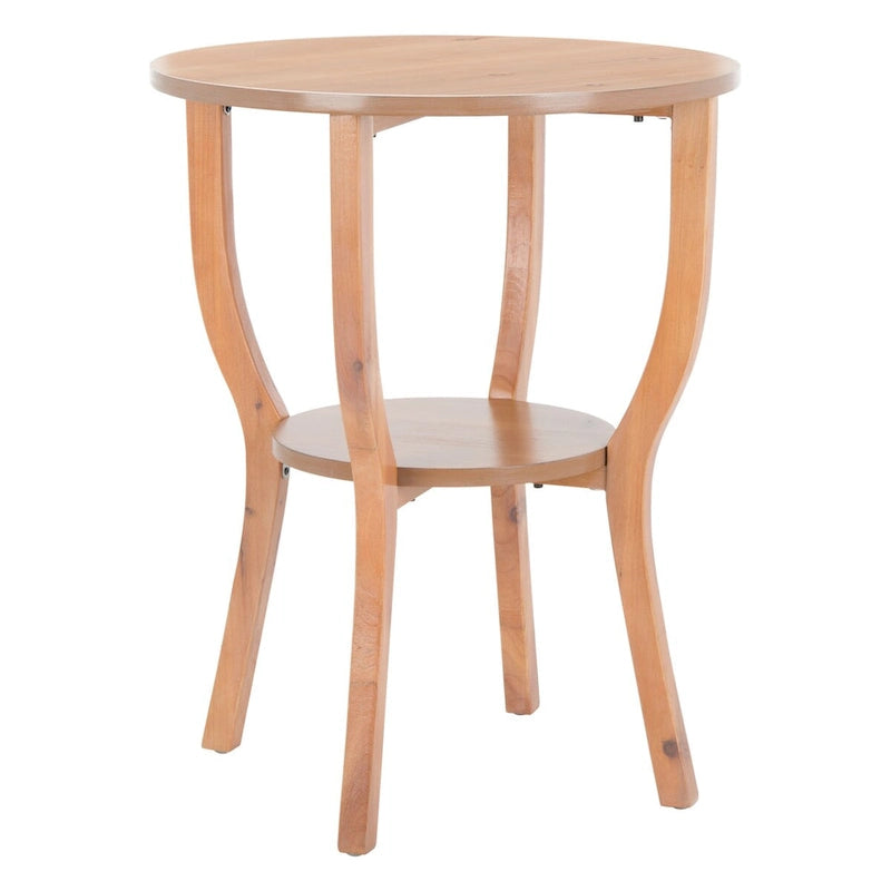 Ronde accenttafel van iepenhout met onderste plank, verkrijgbaar in meerdere afwerkingen