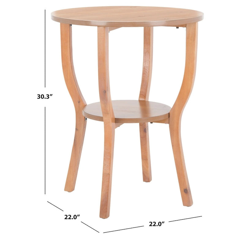 Ronde accenttafel van iepenhout met onderste plank, verkrijgbaar in meerdere afwerkingen