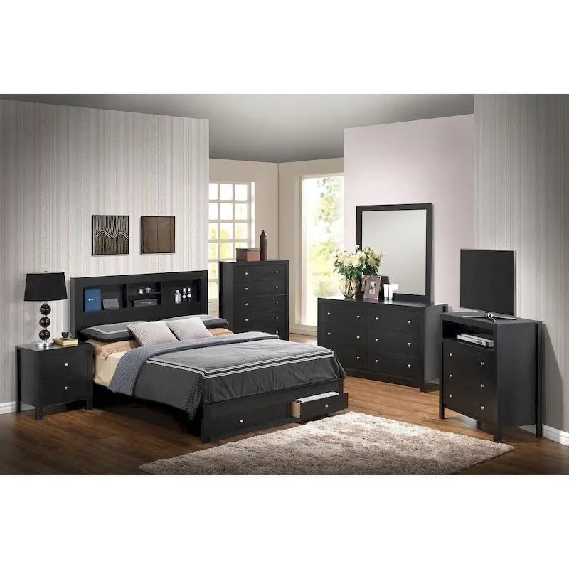 King Storage Platform Bed with Built-In Shelves and Footboard Drawers