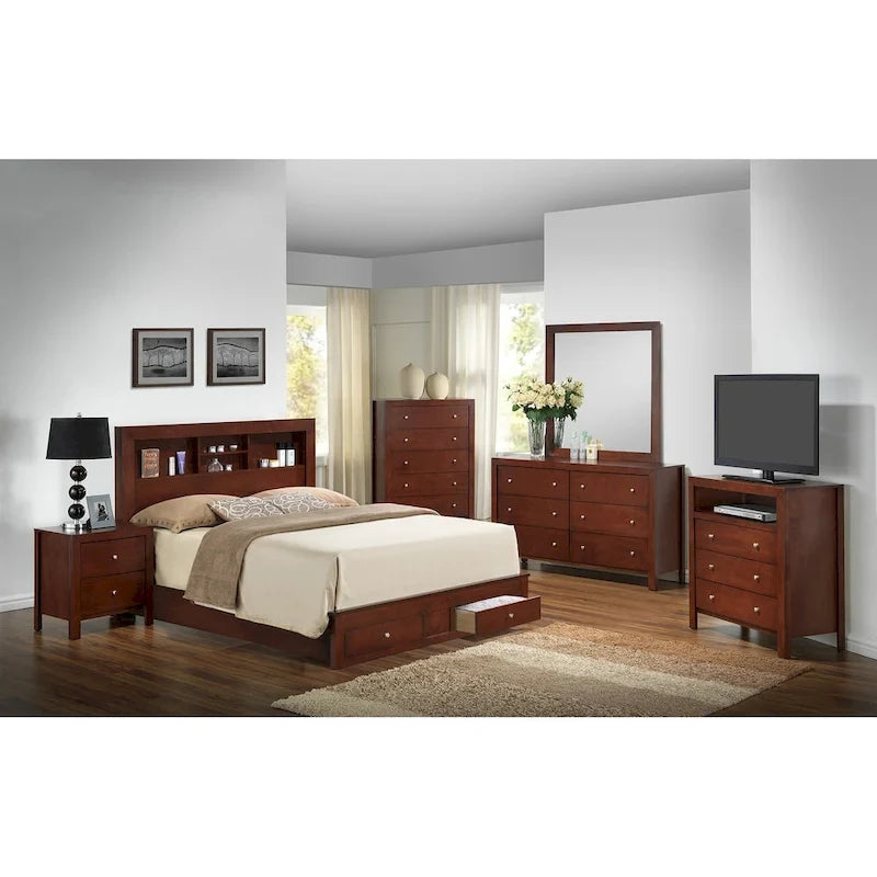 Burlington King Storage Platform Bed with Built in Shelves and Two Footboard Drawers