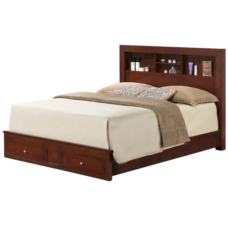 King Storage Platform Bed with Built-In Shelves and Footboard Drawers