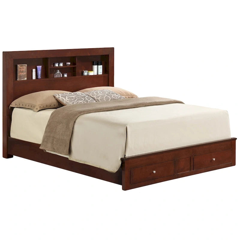 King Storage Platform Bed with Built-In Shelves and Footboard Drawers
