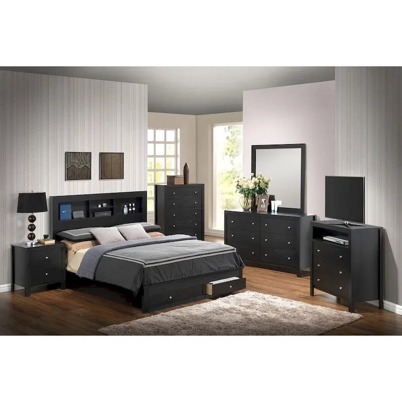 King Storage Platform Bed with Built-In Shelves and Footboard Drawers