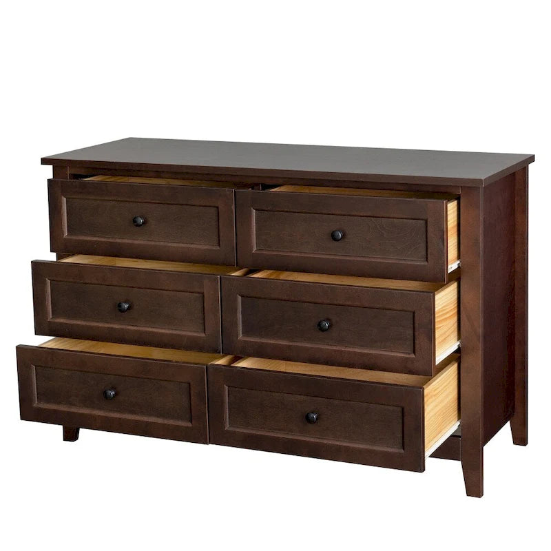 Six Drawer Wooden Dresser with Retro Round Handles for Bedroom