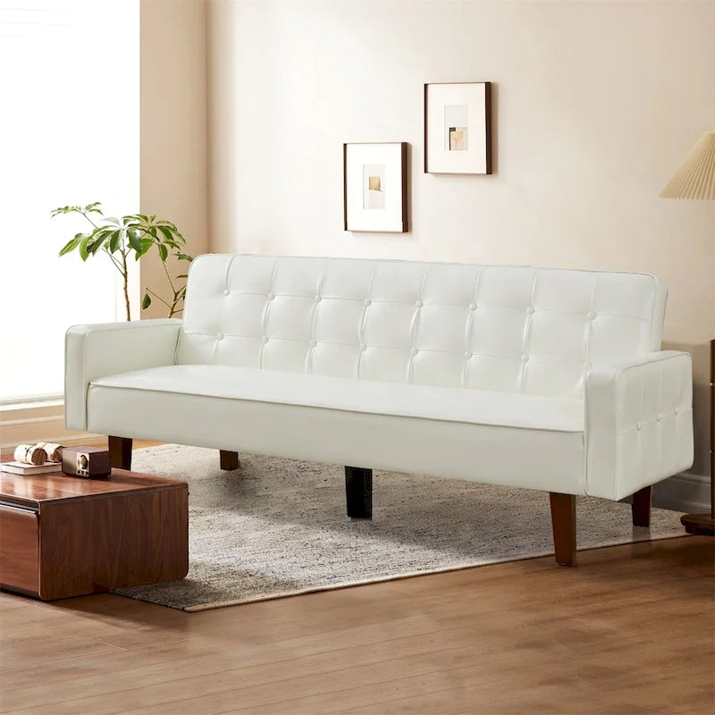 Modern Faux Leather Convertible Sofa Bed with Adjustable Backrest