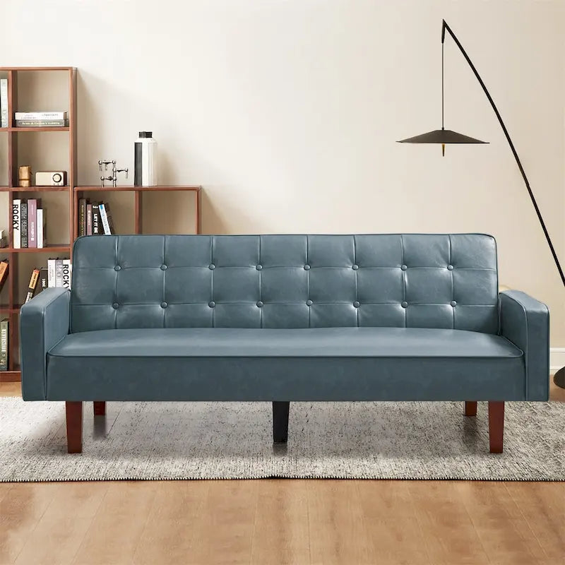 Modern Faux Leather Convertible Sofa Bed with Adjustable Backrest