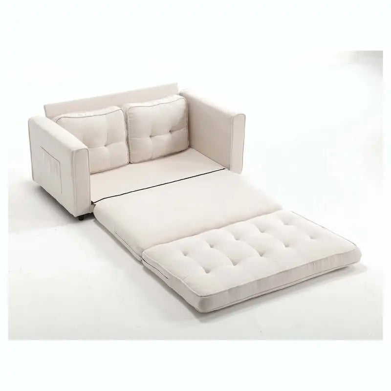 Convertible Futon Sofa Bed with Side Storage, Upholstered Lounge Sleeper
