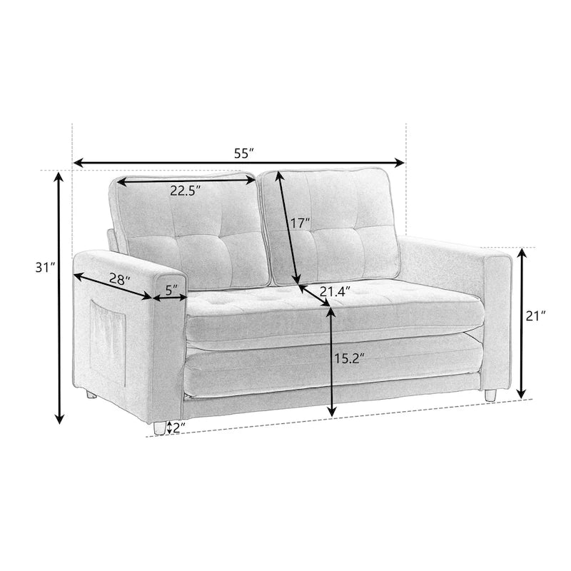 Schlafsofa-Futon mit seitlichem Stauraum, gepolstertes Lounge-Schlafsofa
