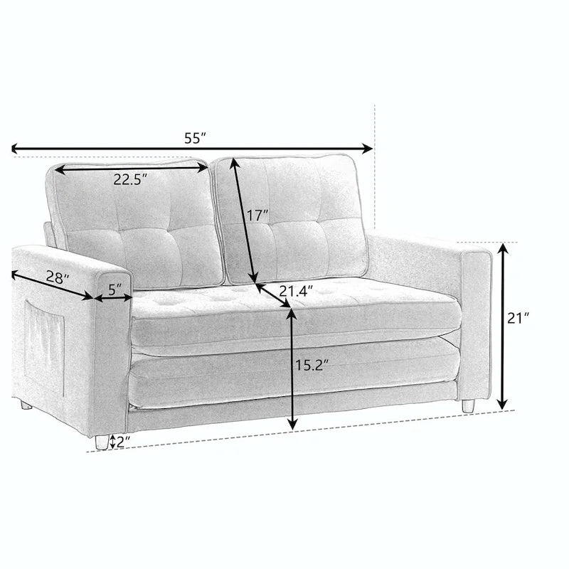 Schlafsofa-Futon mit seitlichem Stauraum, gepolstertes Lounge-Schlafsofa