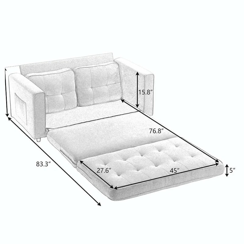 Schlafsofa-Futon mit seitlichem Stauraum, gepolstertes Lounge-Schlafsofa