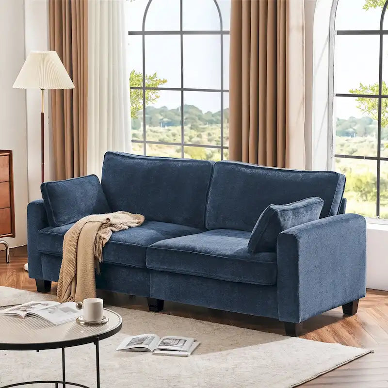 Modern Corduroy Three-Seater Sofa with Rolled Arms and Removable Cushions