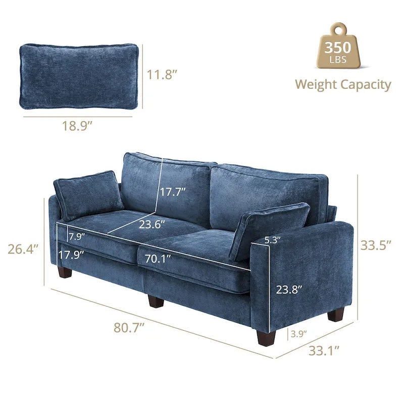 Modernes Cordsofa für drei Personen mit gerollten Armlehnen und abnehmbaren Kissen