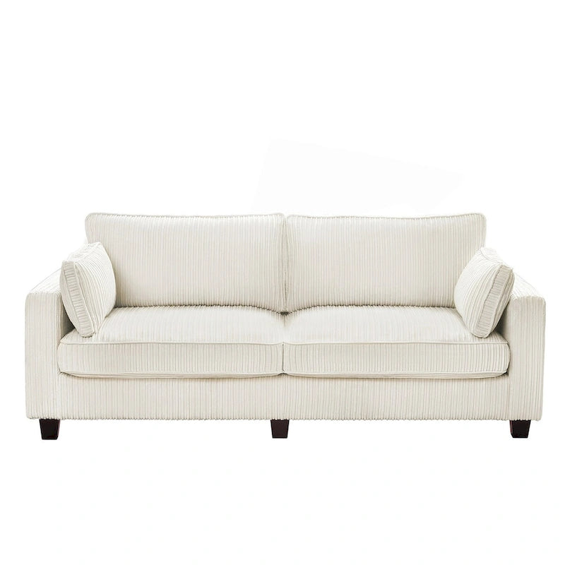 Modernes Cordsofa für drei Personen mit gerollten Armlehnen und abnehmbaren Kissen