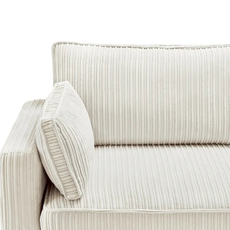 Modernes Cordsofa für drei Personen mit gerollten Armlehnen und abnehmbaren Kissen