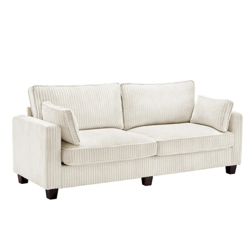 Modernes Cordsofa für drei Personen mit gerollten Armlehnen und abnehmbaren Kissen