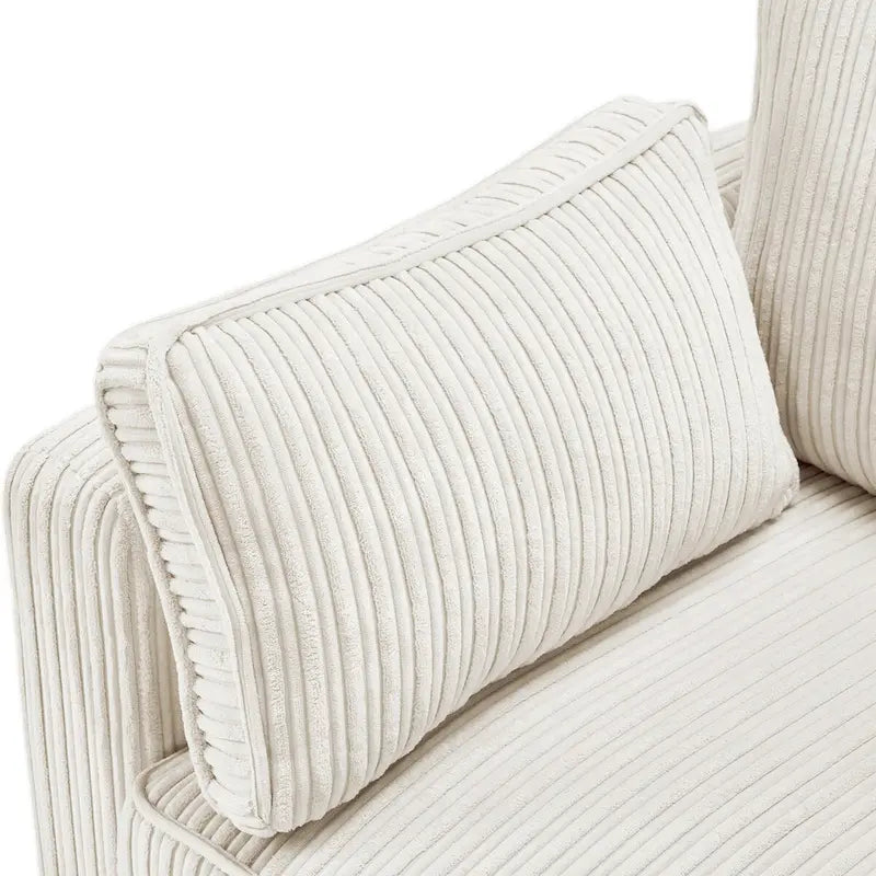 Modernes Cordsofa für drei Personen mit gerollten Armlehnen und abnehmbaren Kissen