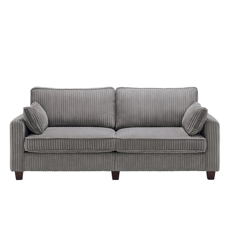 Modernes Cordsofa für drei Personen mit gerollten Armlehnen und abnehmbaren Kissen