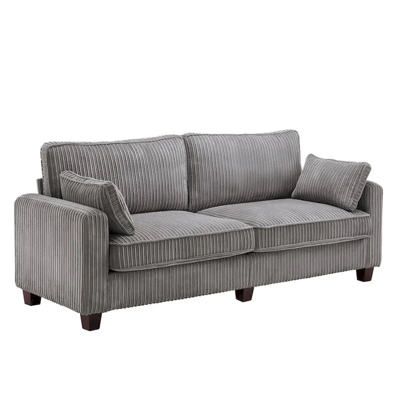 Modernes Cordsofa für drei Personen mit gerollten Armlehnen und abnehmbaren Kissen