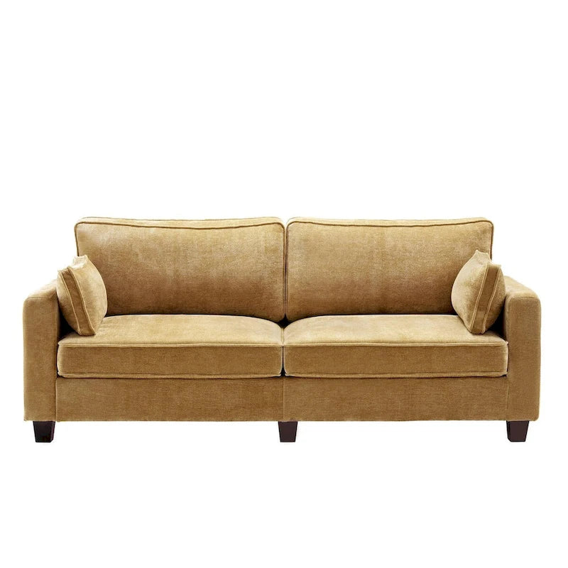 Modernes Cordsofa für drei Personen mit gerollten Armlehnen und abnehmbaren Kissen