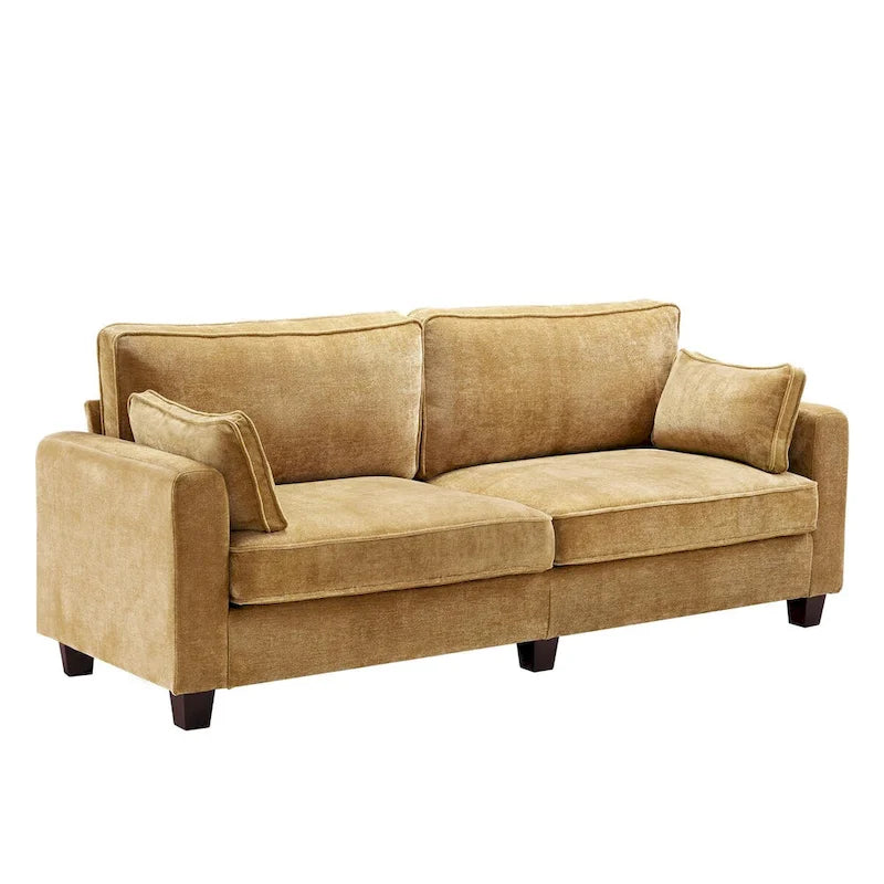 Modernes Cordsofa für drei Personen mit gerollten Armlehnen und abnehmbaren Kissen