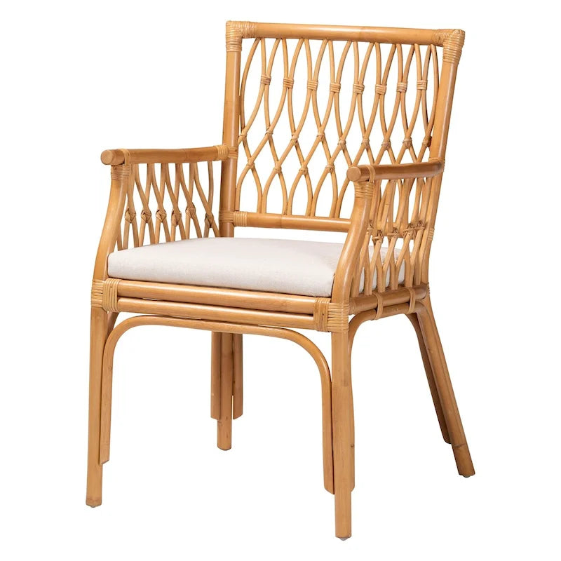 Bohemian Handwoven Rattan Arm Chair Light Honey Cushion Design