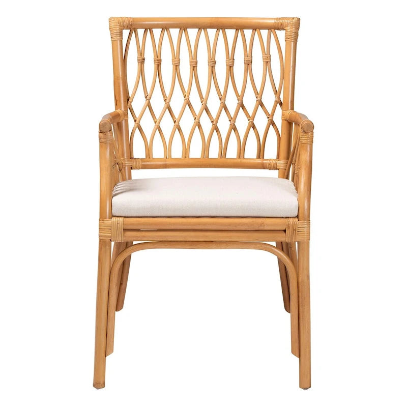 Bohemian Handwoven Rattan Arm Chair Light Honey Cushion Design