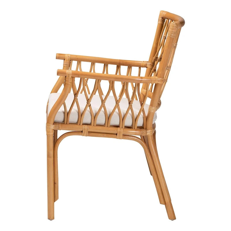 Bohemian Handwoven Rattan Arm Chair Light Honey Cushion Design