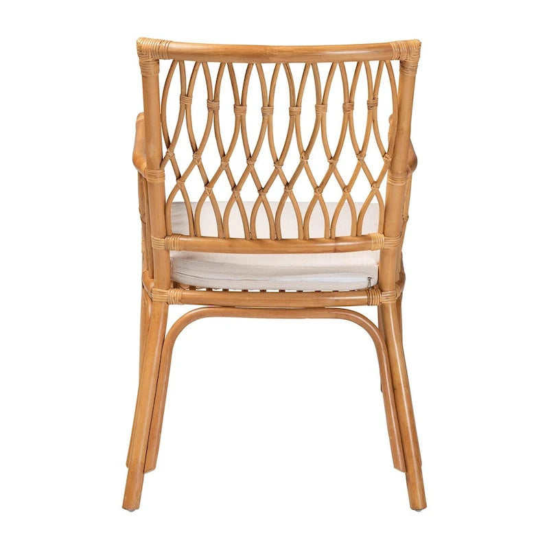 Bohemian Handwoven Rattan Arm Chair Light Honey Cushion Design