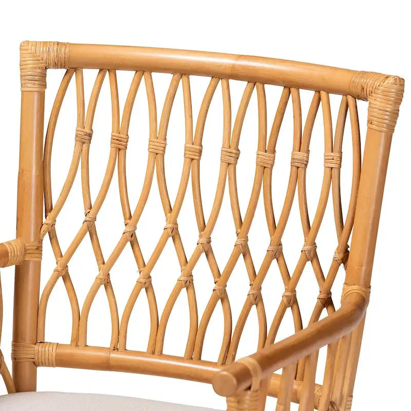 Bohemian Handwoven Rattan Arm Chair Light Honey Cushion Design