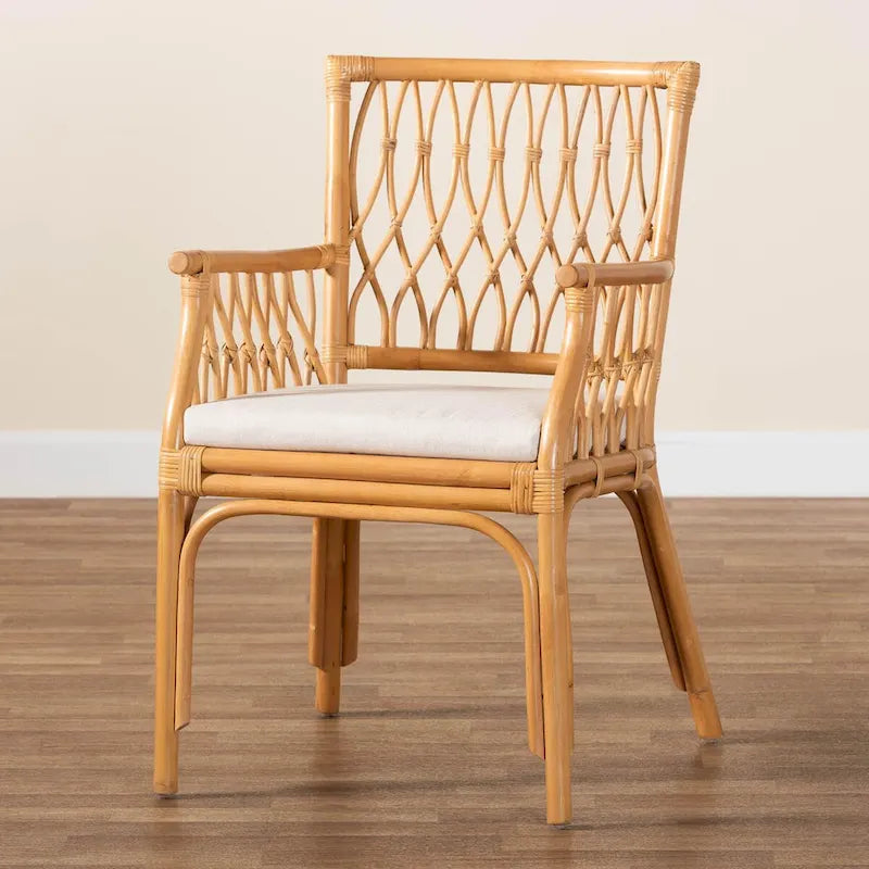 Bohemian Handwoven Rattan Arm Chair Light Honey Cushion Design