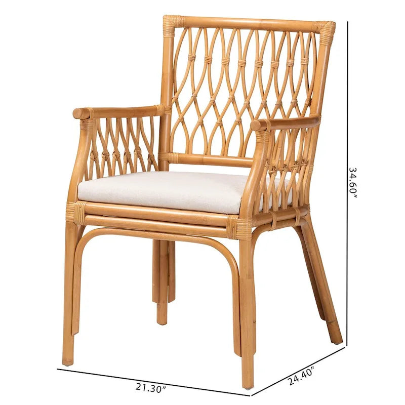 Bohemian Handwoven Rattan Arm Chair Light Honey Cushion Design